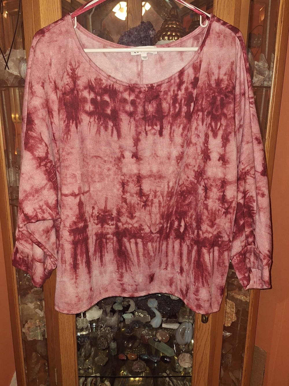 love J Maroon and Pink Tie-Dye Long Sleeve Top